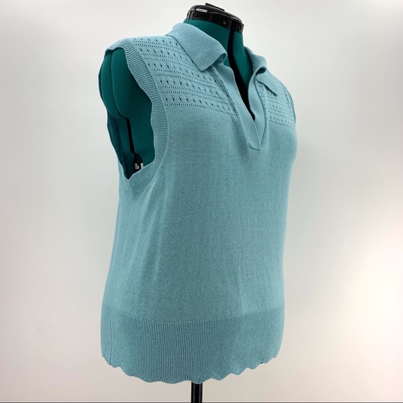 Joie NWT Sky Blue Sleeveless Scalloped Edged Sweater, Medium - Picture 10 of 16